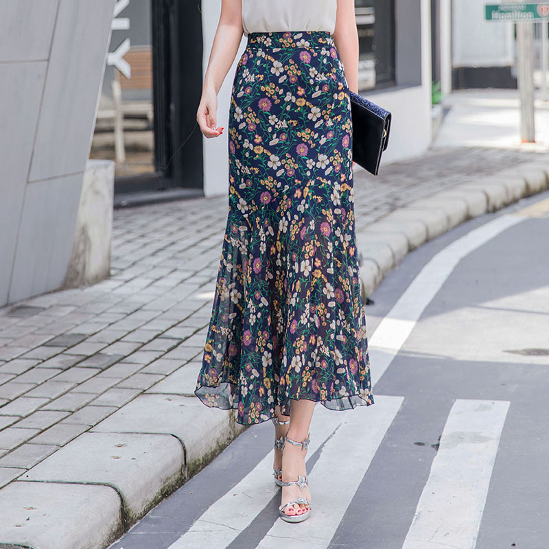 Hip Long Floral Fishtail Skirt