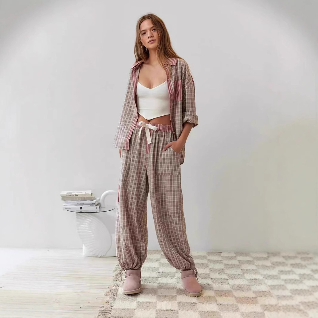 Women's Plaid Dressing Gown Shirt Outfit