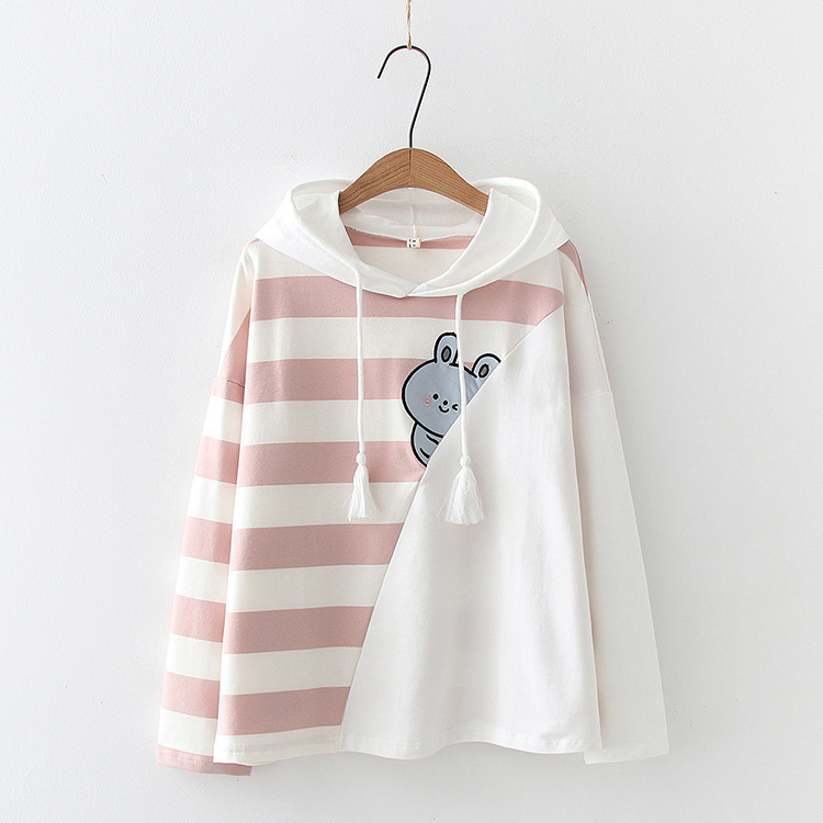 Sweet Cartoon Striped Print Sweatshirt Hoodie - Image 2
