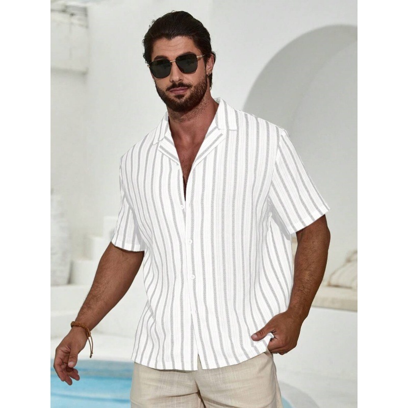 3D Geometric Striped Color Short Sleeve Shirt - Image 2