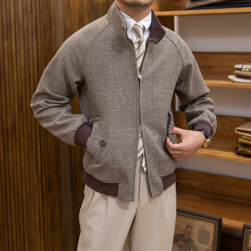 Plaid Stand Collar Slim-fit Cashmere Jacket - Image 2