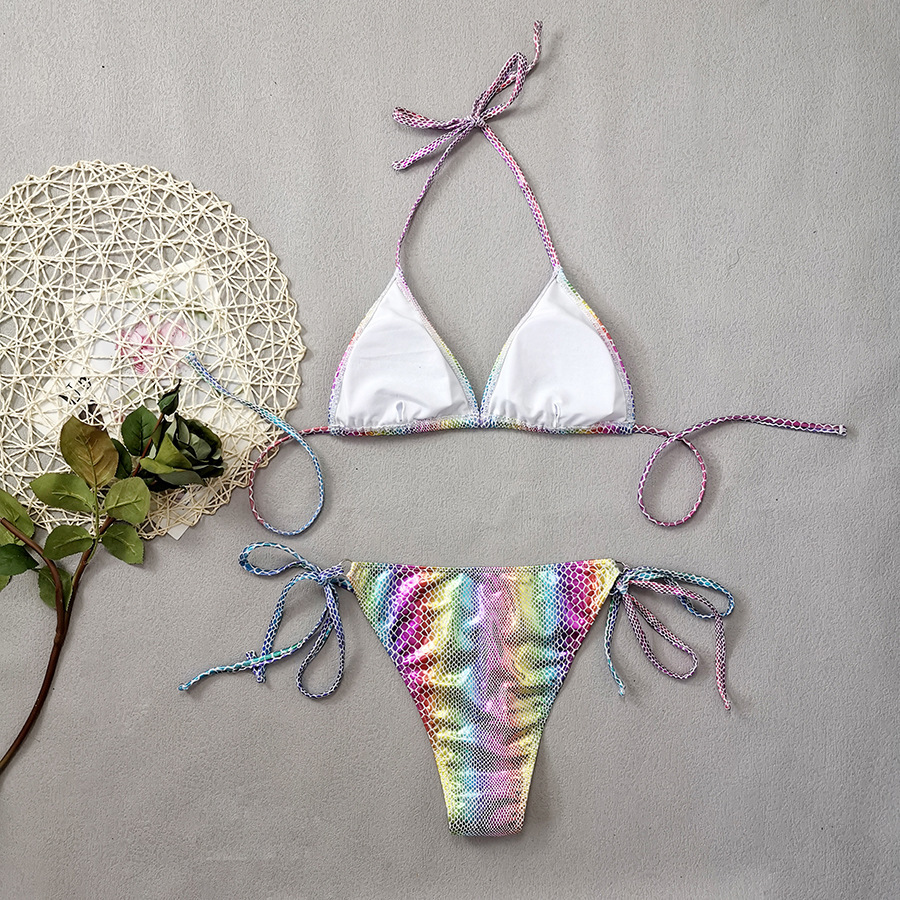 Gradient Snakeskin Print Leather Banded Bikini - Image 4