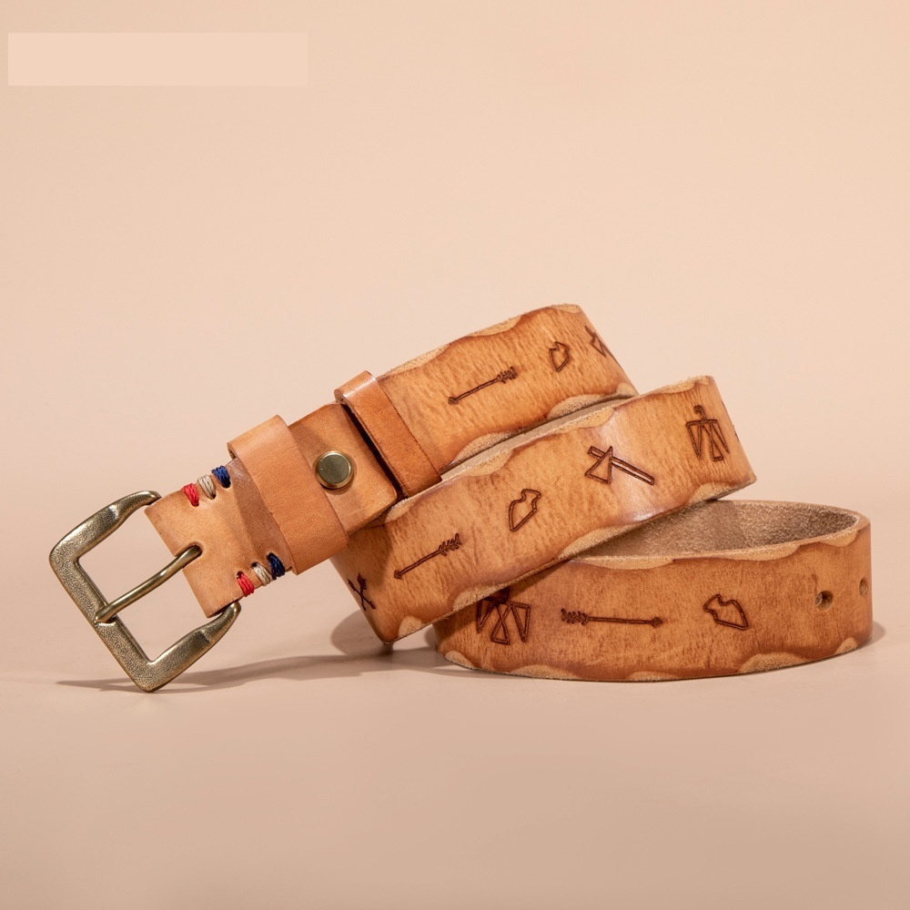 Top Layer Leather Brass Buckle Belt