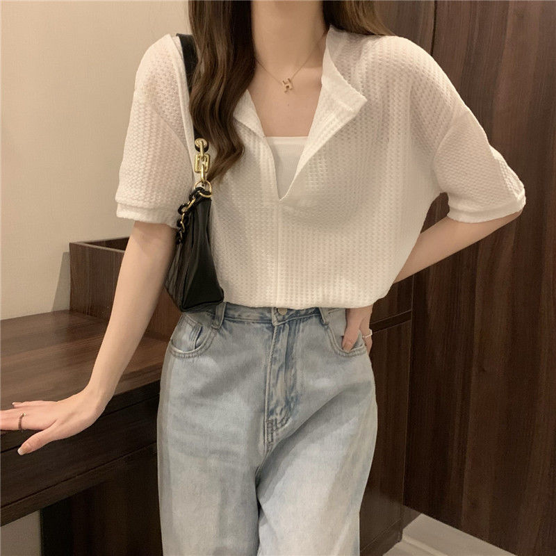 V Neck Short Sleeved T Shirt Loose Tops