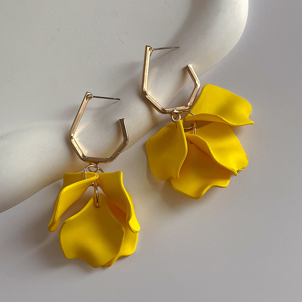 Rose Petal Long Exaggerated Earrings - Image 3