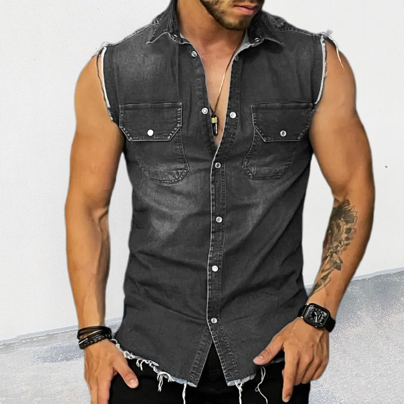 Casual Polo Collar Sleeveless Denim Jacket Vest