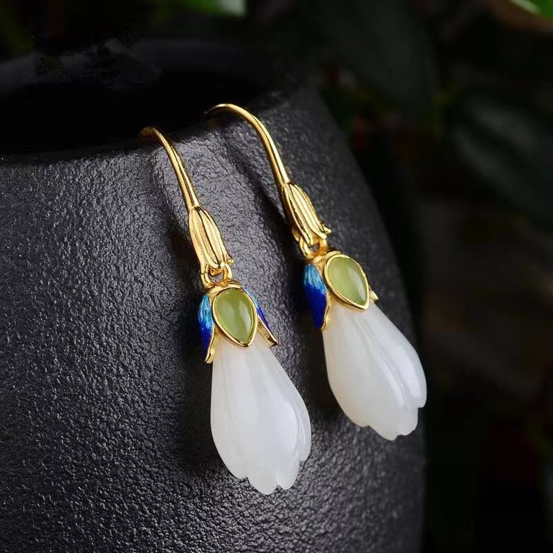 Hetian Jade Magnolia Earrings