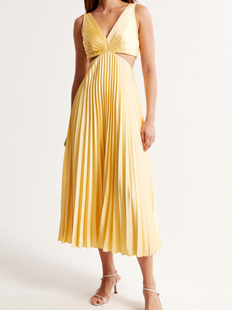 Ins Suspender Pleated With Hollow-waisted Long Dress - Image 8