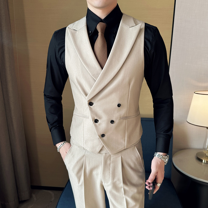 Slim Double-Breasted Closure Collar Vest Pants Suit - Image 9