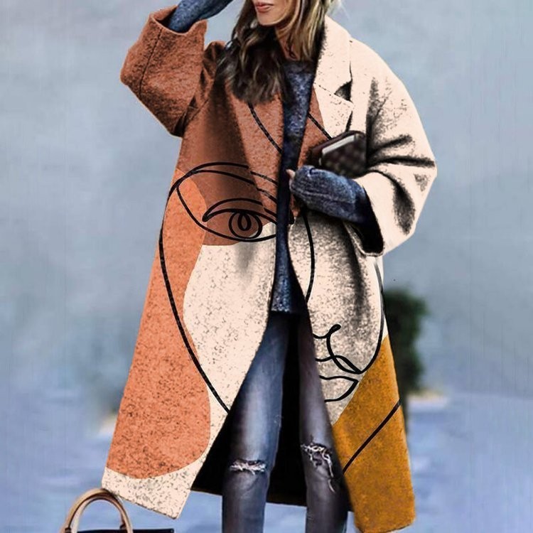 Women's Printed Dragon And Phoenix Woolen Coat - Image 6