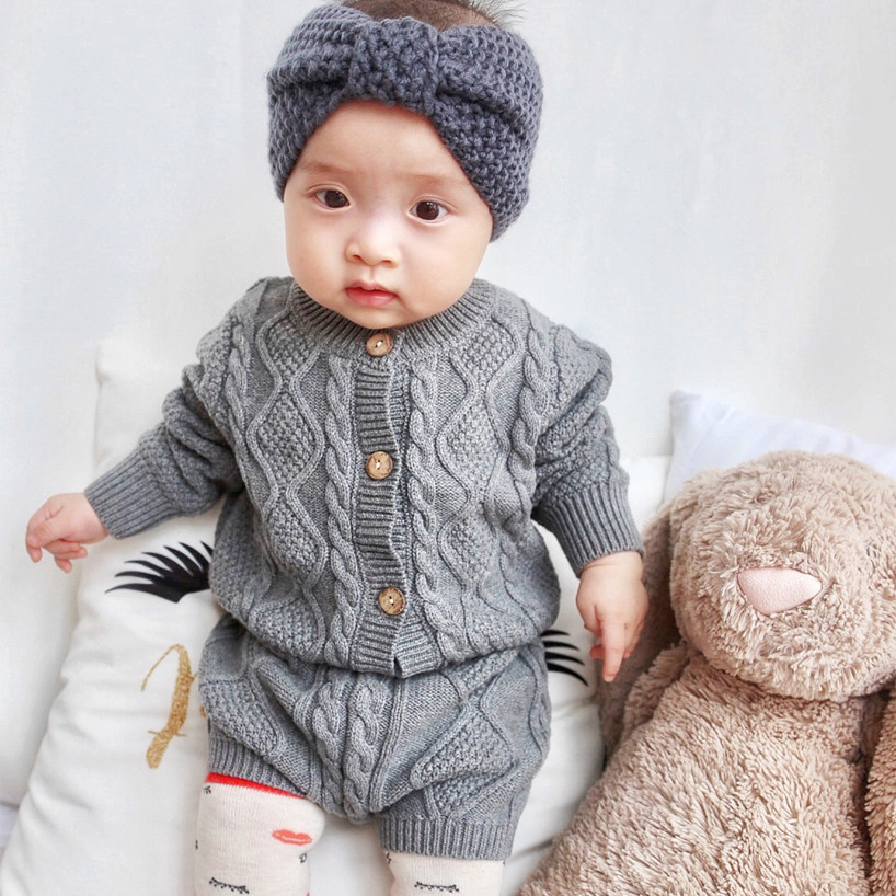 Baby Twist Knit Cardigan And Shorts Two-piece Suit