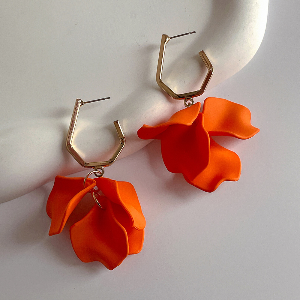 Rose Petal Long Exaggerated Earrings - Image 2