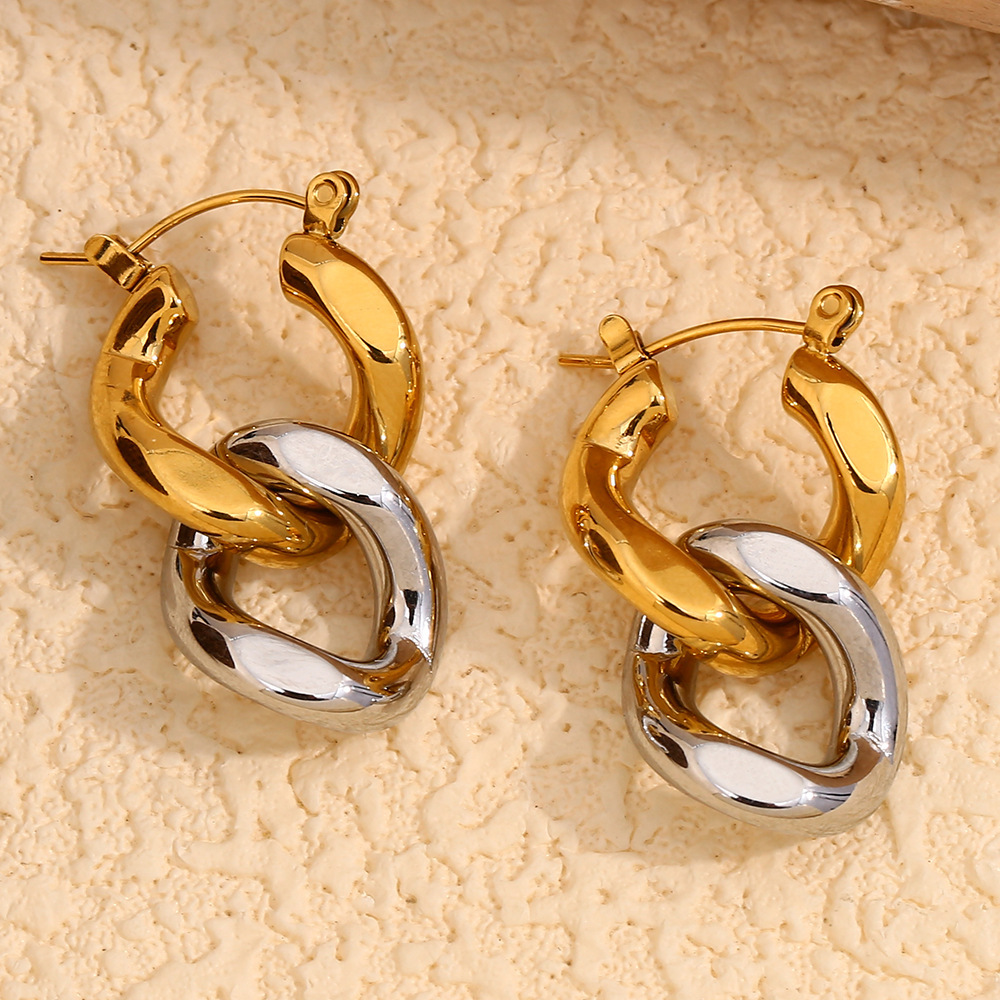 Two-color Chain Stud Earrings