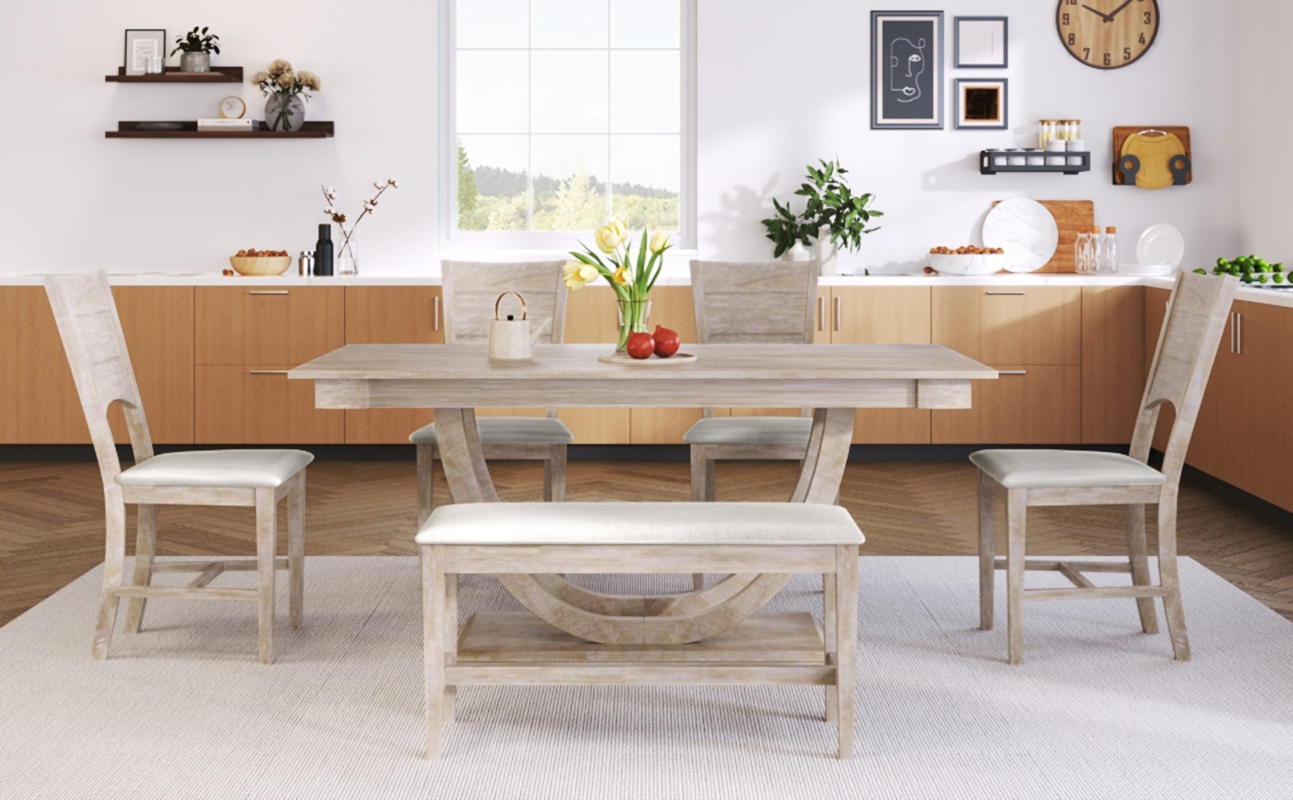 6-Piece Wood Half Round Dining Table Set - Image 9
