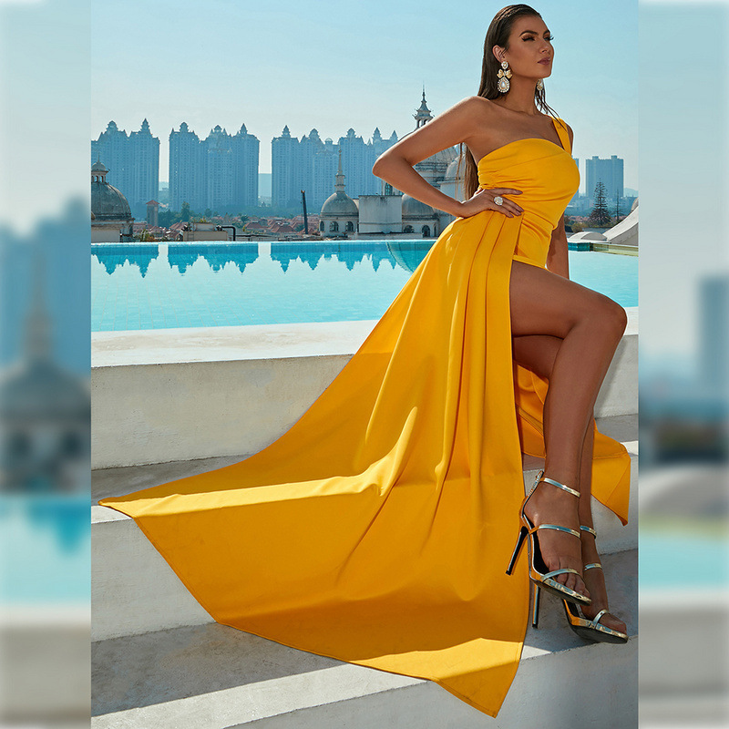 One-Shoulder Off-Neck Prom Slit Evening Dress - Image 9
