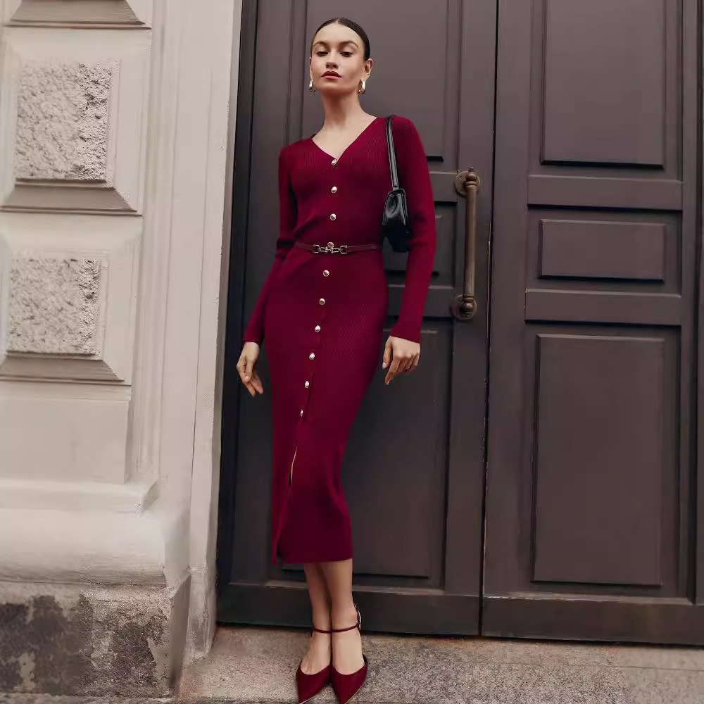 Long Sleeve Knitted Dress Sheath