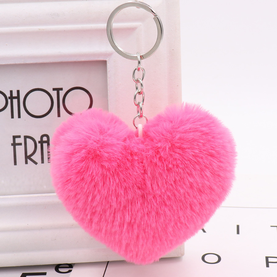 Heart-shaped Fur Ball Keychain Pendant - Image 2