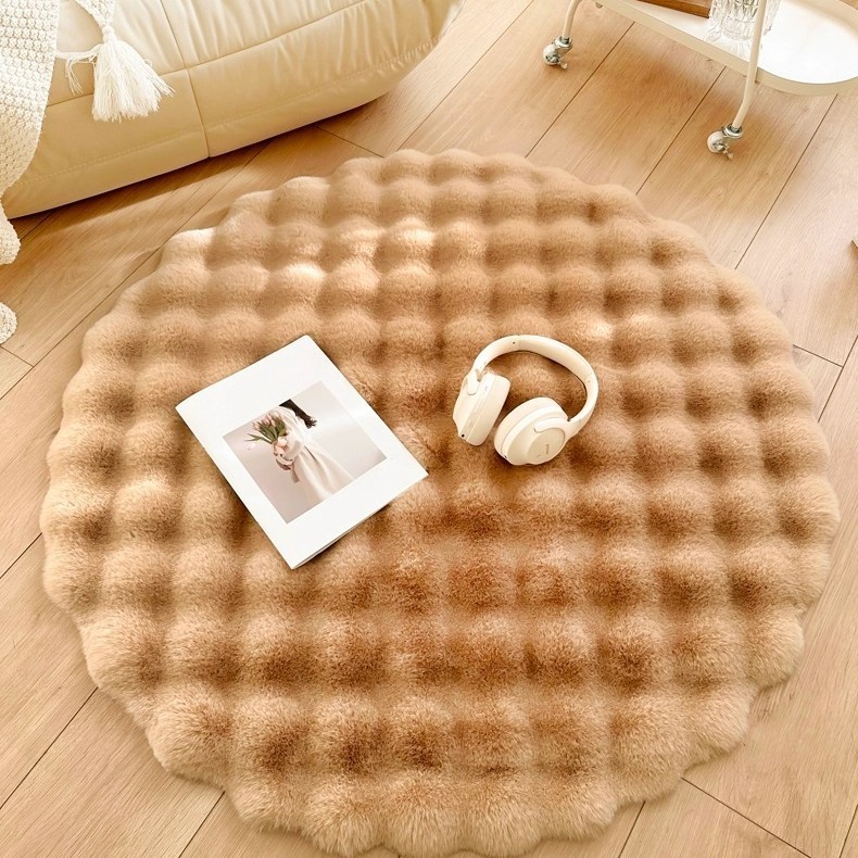 Cream Style Rabbit Plush Round Carpet