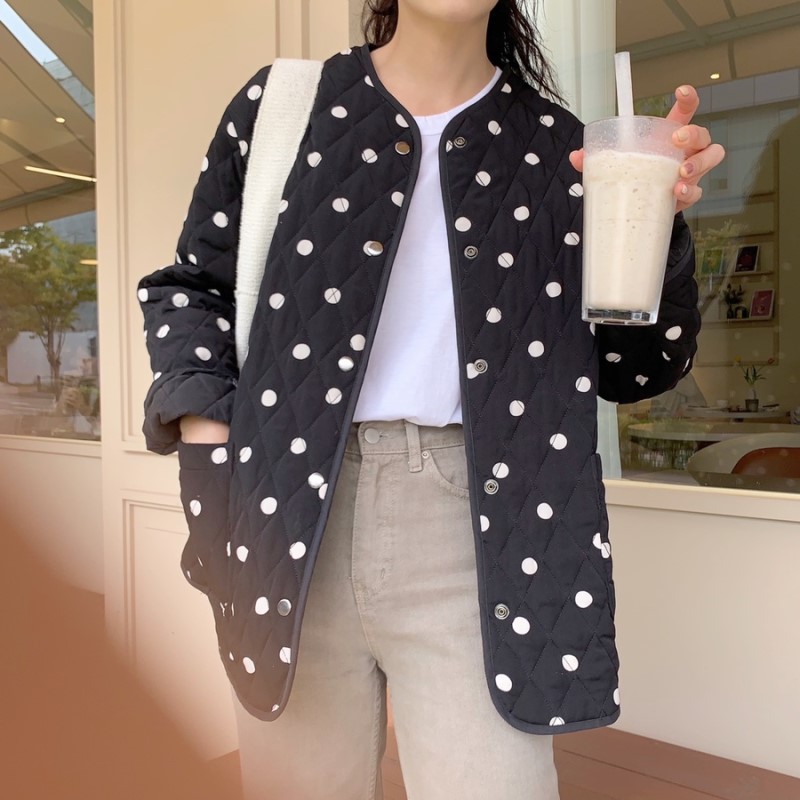 Polka Dot Double Pocket Quilted Jacket - Image 4