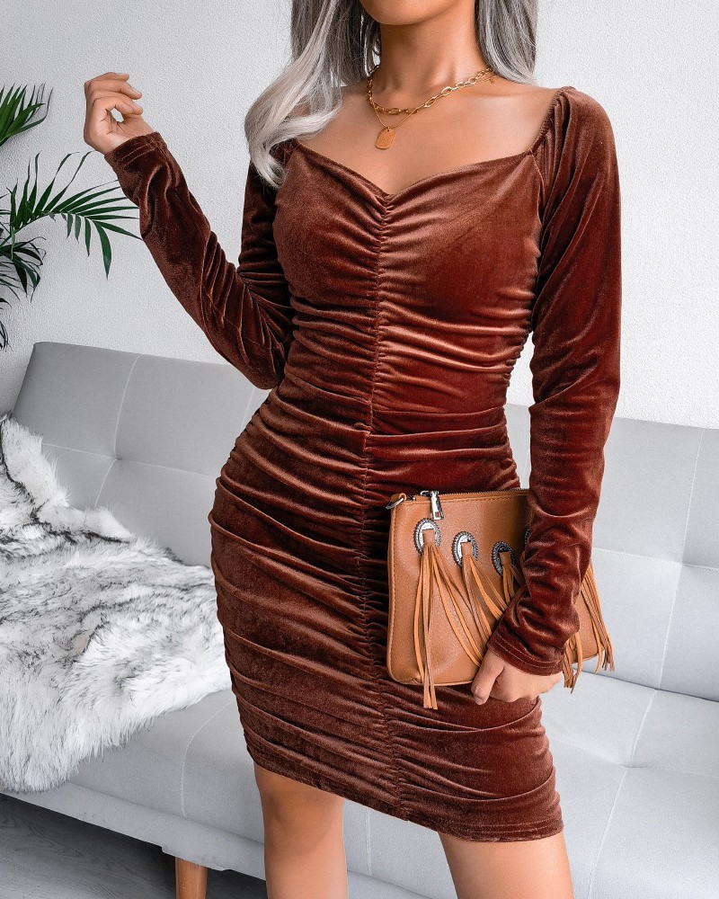Women's Winter Front Embossed Velvet Dress - Image 3