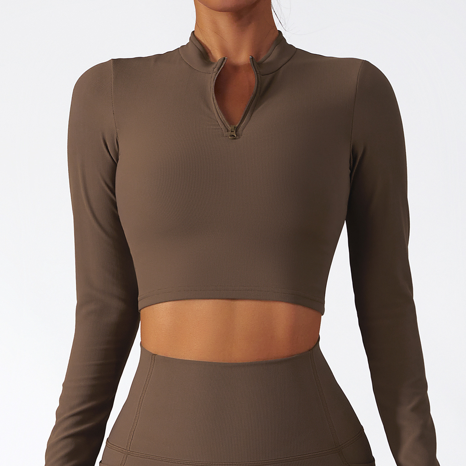 Long Sleeve Stand Collar Zipper Yoga Tops