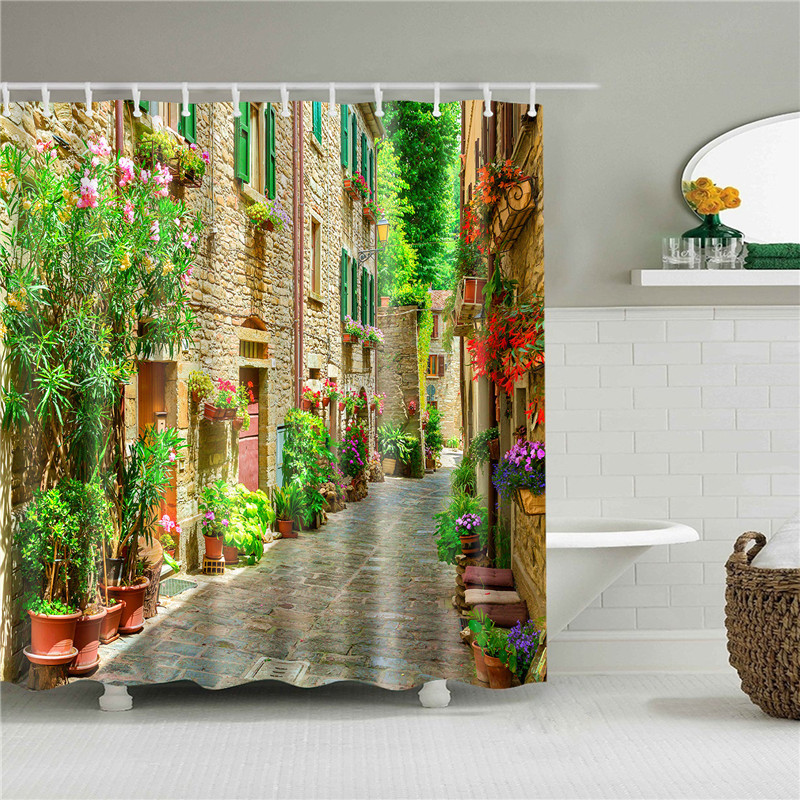 Waterproof Garden Flowers Scenery Shower Curtain - Image 4
