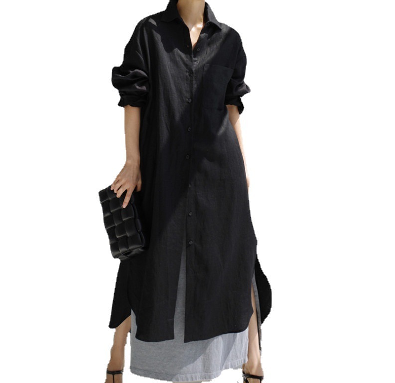 Overknee Long Cotton Linen Shirt Dress - Image 9