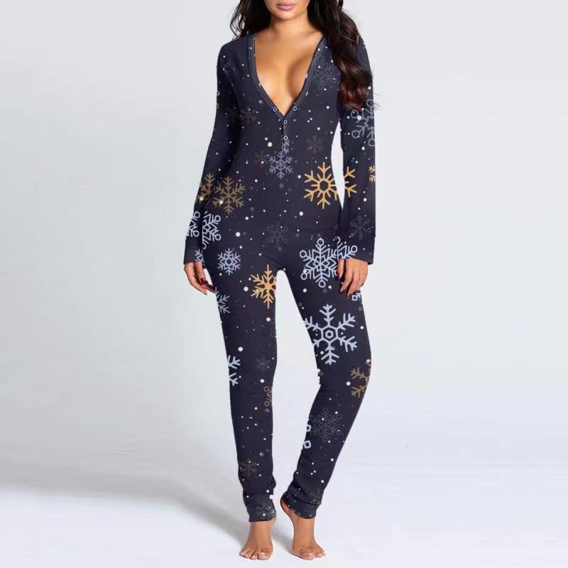 Printed Button Tight Jumpsuit For Women - Image 8