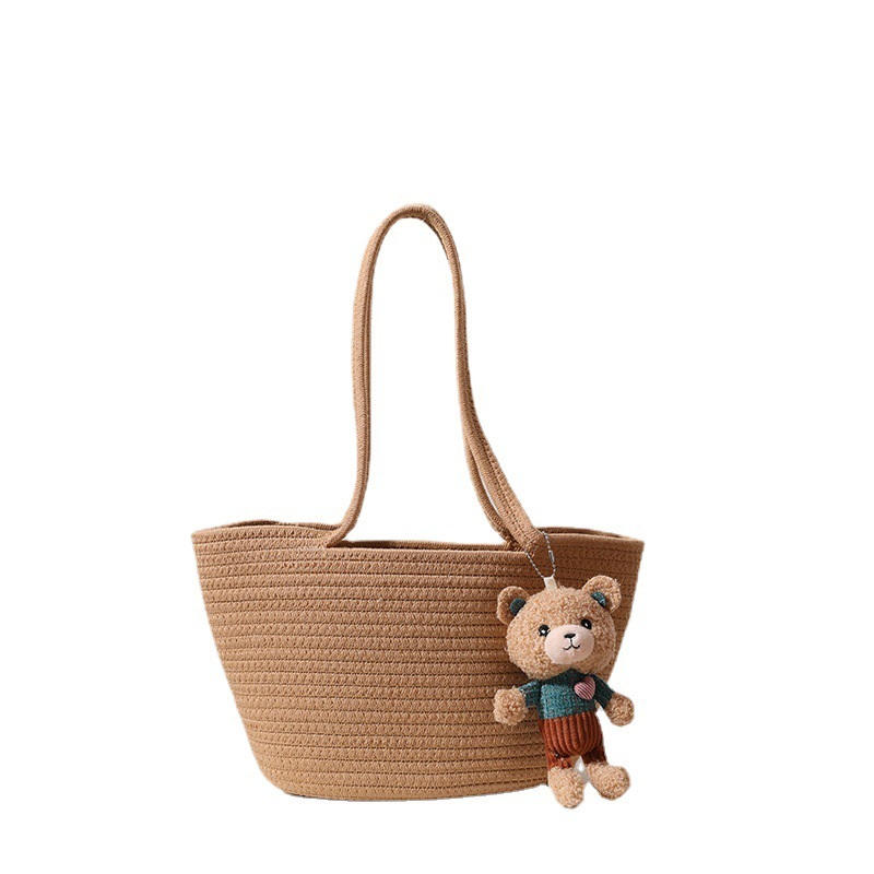 Women's Casual Cotton Shoulder Straw Bag - Image 2