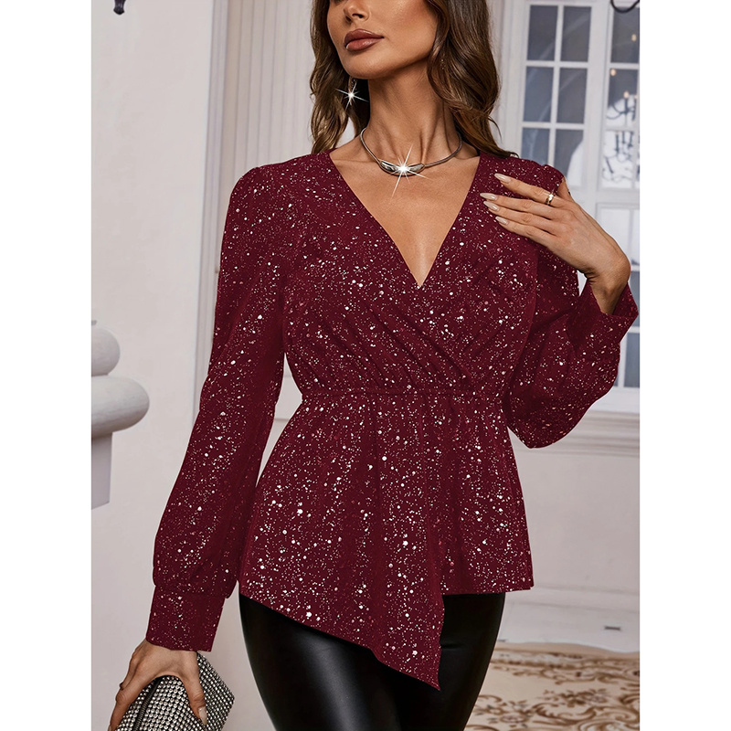 Sparkly Tops Shiny Long Sleeve Blouse - Image 8
