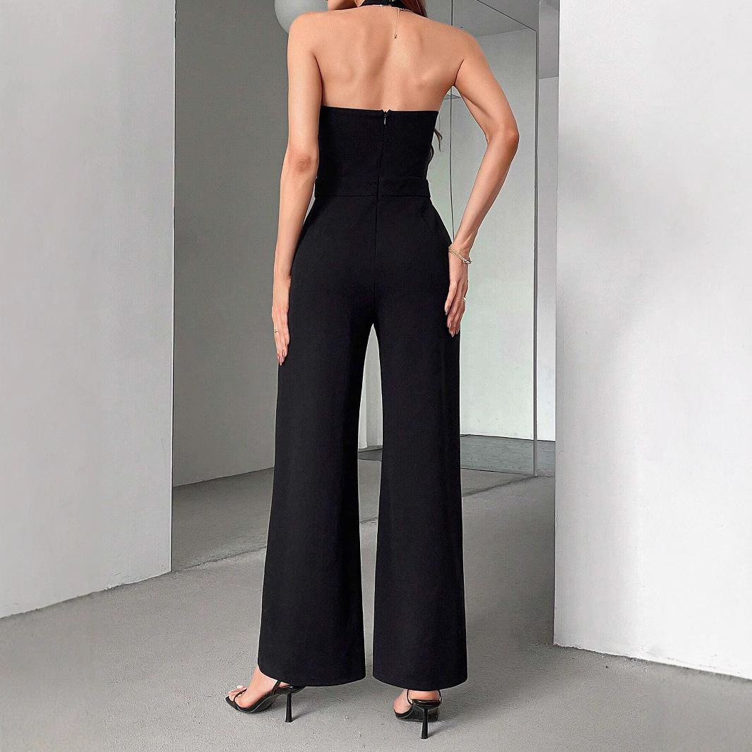Black And White Color Straight Halter Jumpsuit - Image 3