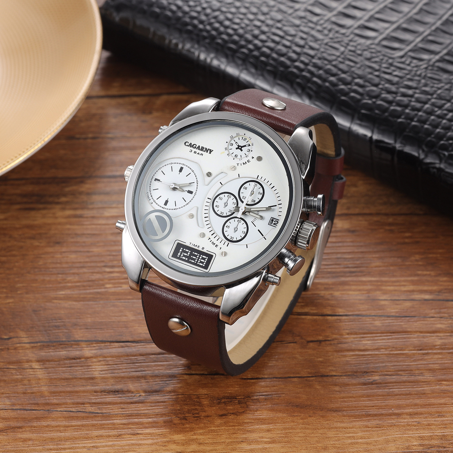 Creative Double Time Zone PU Leather Belt