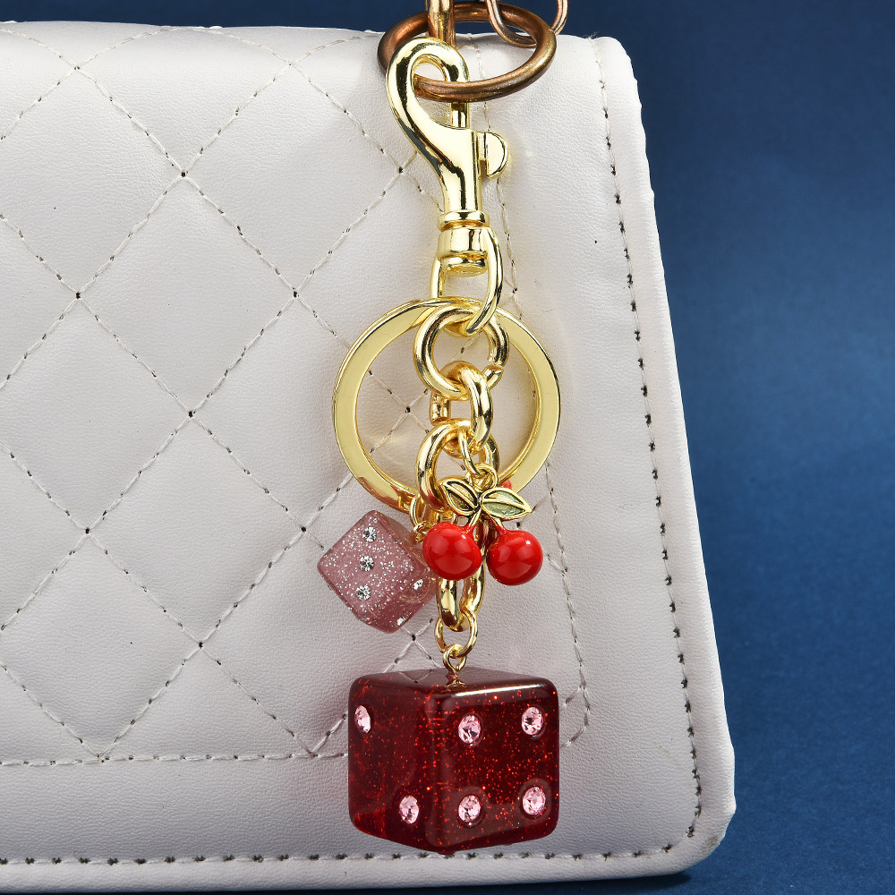 Dice Bag Hanging Vintage Cherry Keychain Pendant - Image 3