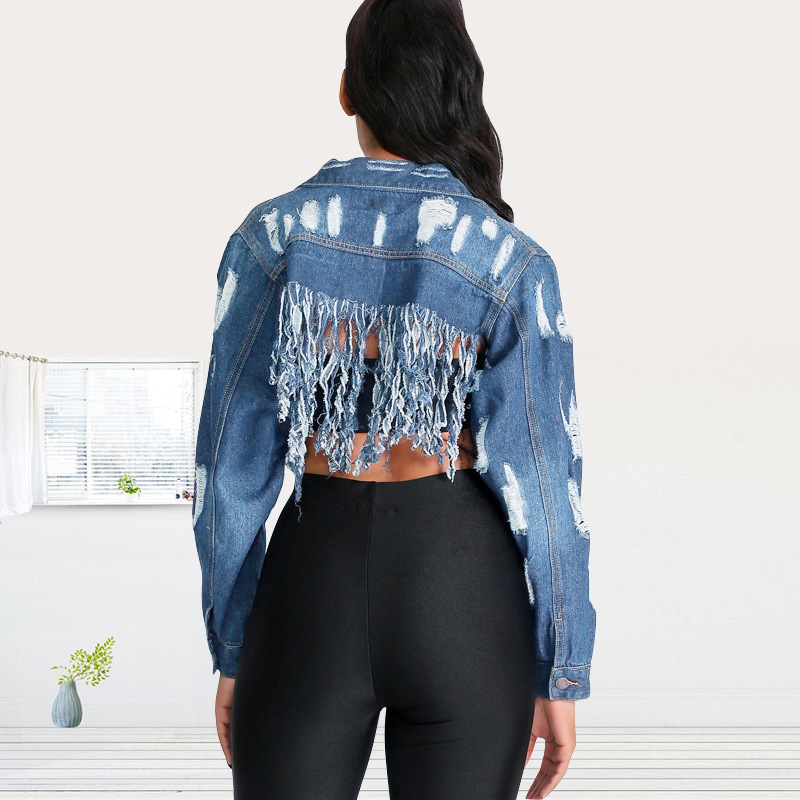Ripped Washed Fringed Denim Jacket - Image 5