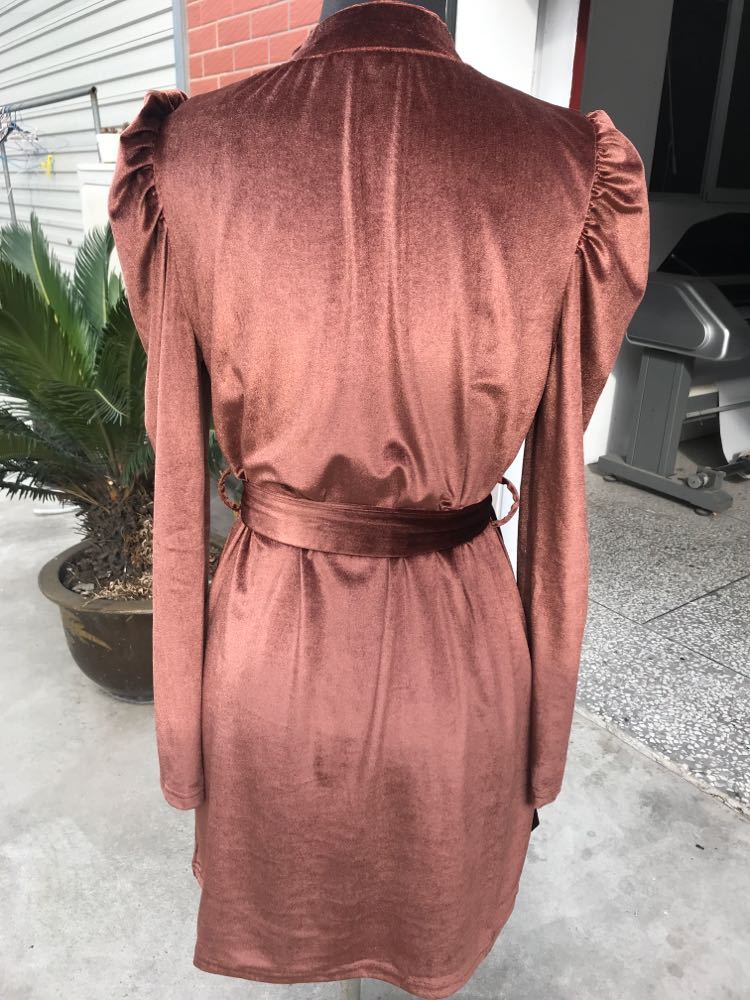 Gold Velvet Puff Sleeve Winter Dress - Image 4