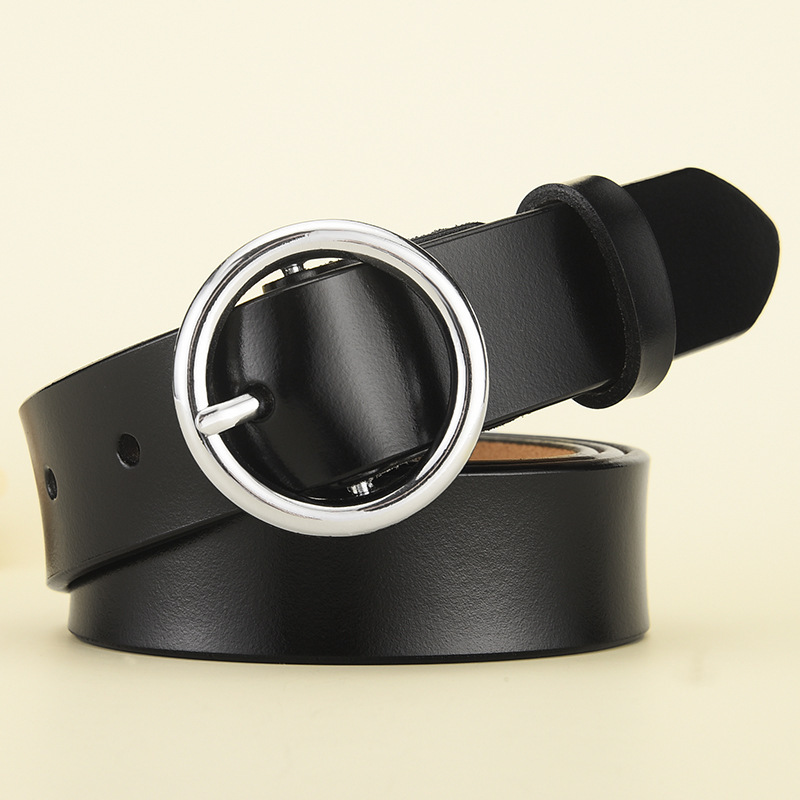 Women's Leather All Match Round Buckle Belt - Image 7