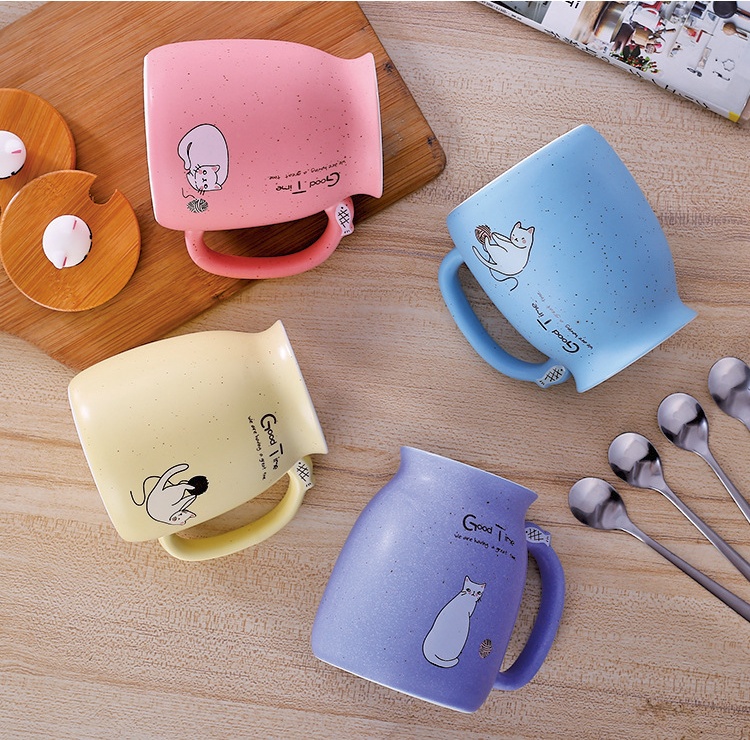 450ml Cartoon Ceramics Cat Mug With Lid - Image 4
