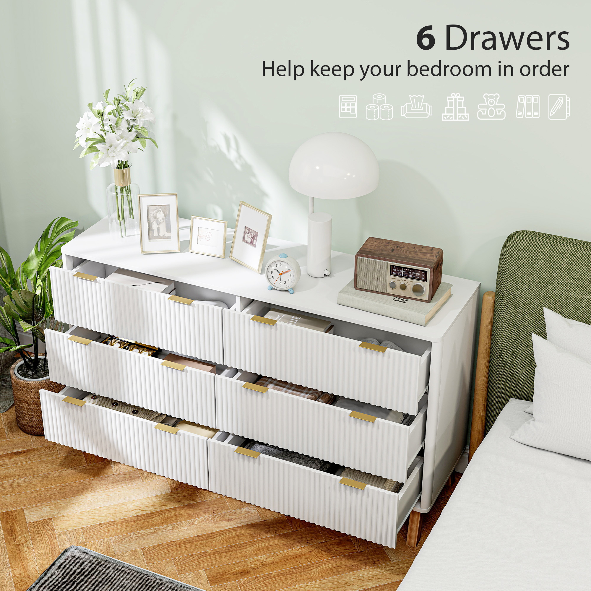 6 Drawer Double Dresser for Bedroom - Image 6