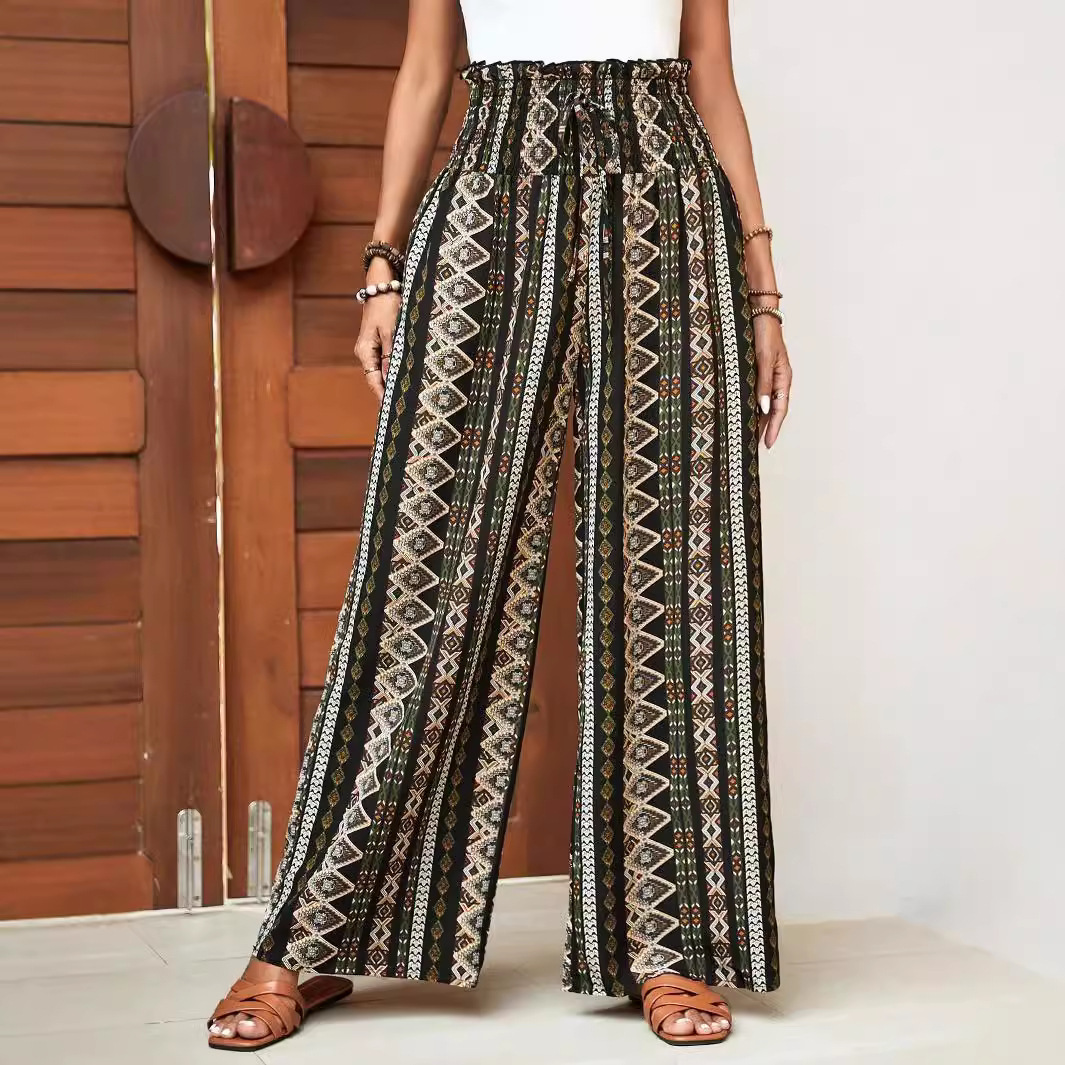 Loose Wide-leg High Waist Print Trousers