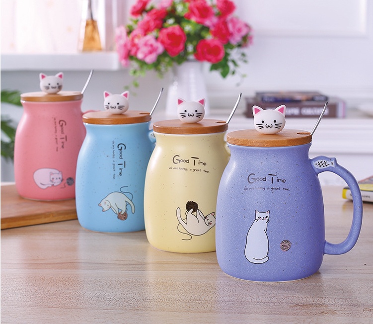 450ml Cartoon Ceramics Cat Mug With Lid - Image 5