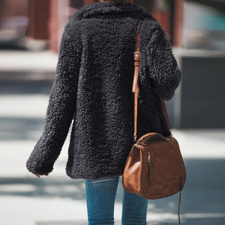 Lapel Fluffy Furry Faux Fur Overcoat - Image 4