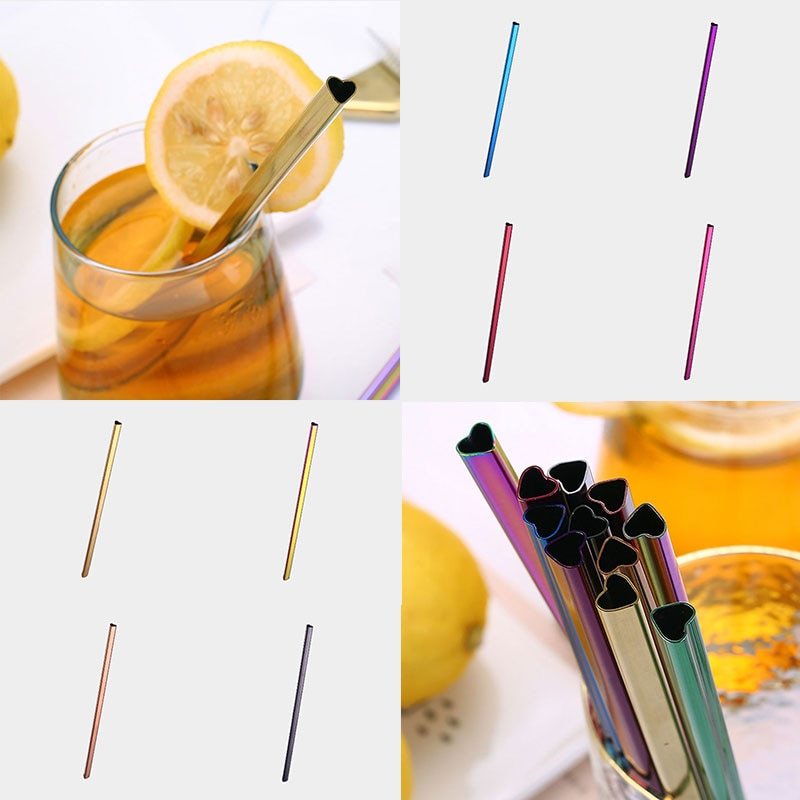 Reusable Heart-Shaped Metal Drinking Straw Set - Image 10