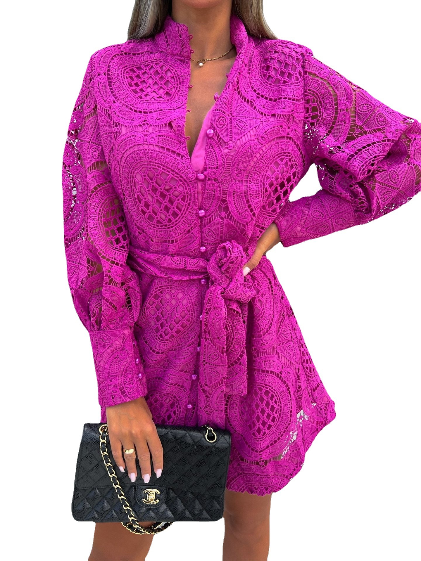 Long Women Hollowed Lace-up Dress - Image 8