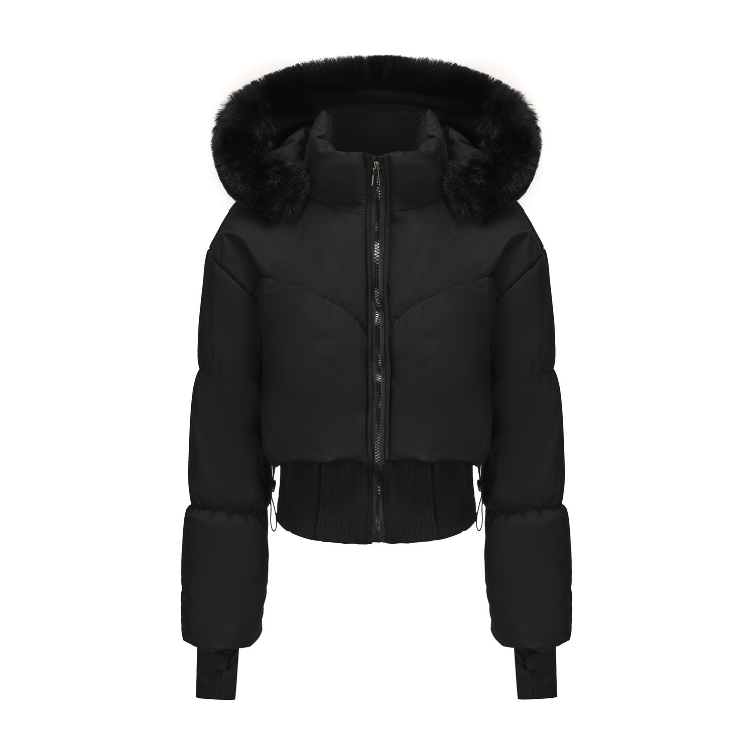 Hooded Large Fur Collar Short Jacket - Image 3