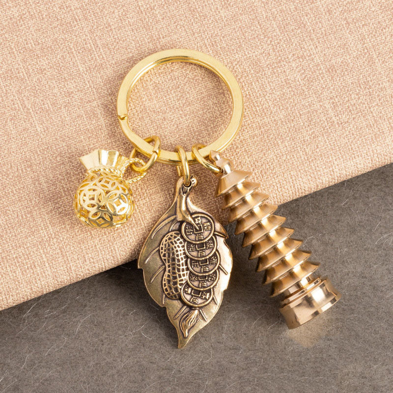 Brass One Leaf Makes Money Pendant Keychain