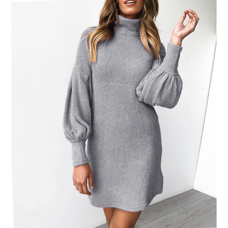 Winter Women's High Collar Knitted Dress - Image 2