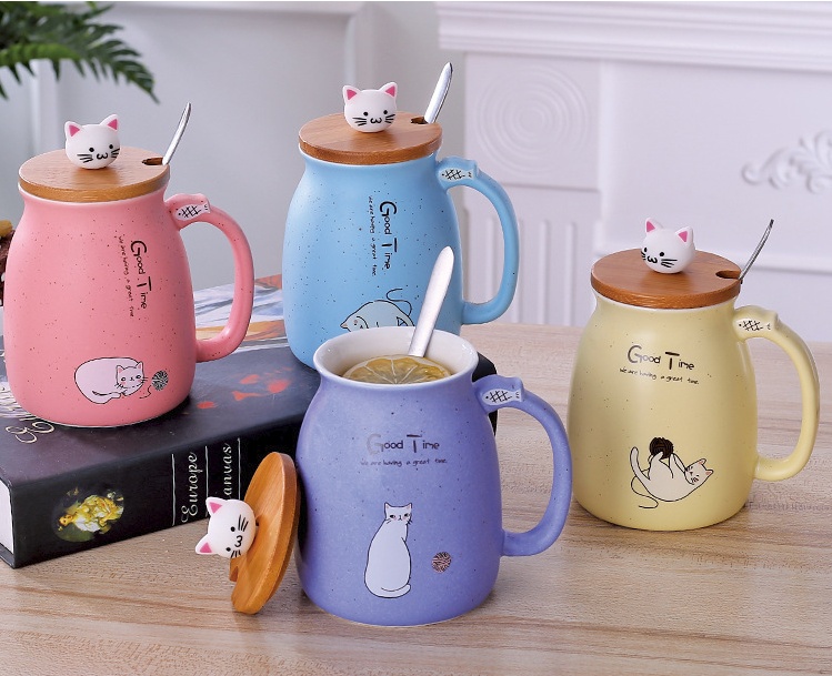450ml Cartoon Ceramics Cat Mug With Lid - Image 6