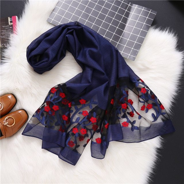 Fashion Hollow Embroidery Silk Scarves