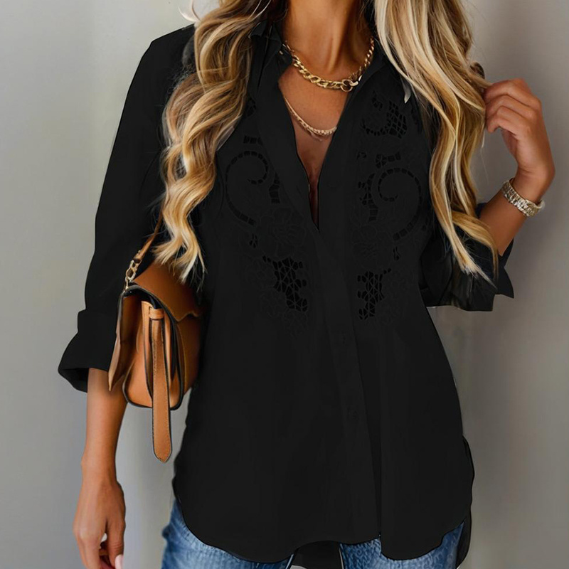 Lace Long Sleeve Tops Button Down Shirts - Image 7