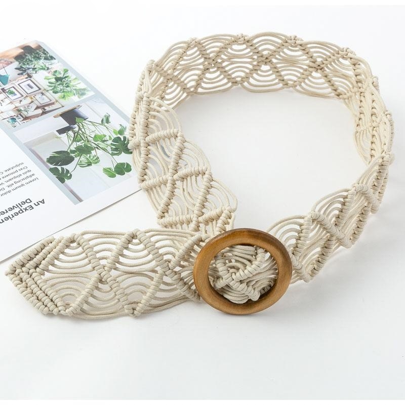 Vintage Woven Wooden Buckle Belt - Image 2